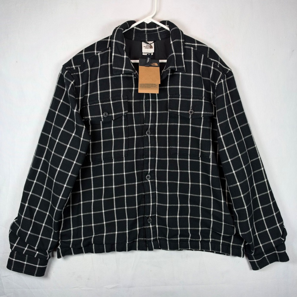 The North Face Valley Twill Utility Shacket Men Large Black Grid NF0A83237R0 NEW